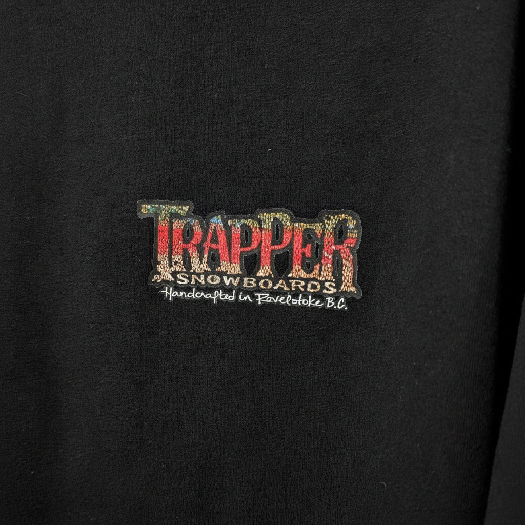 Black hemp shirt with Trapper Snowboards Rainbow Trout Logo