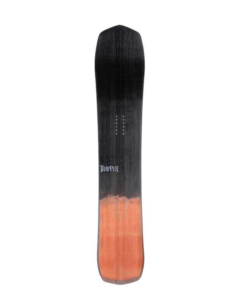 Black and orange snowboard with 'Burton' branding on a white background