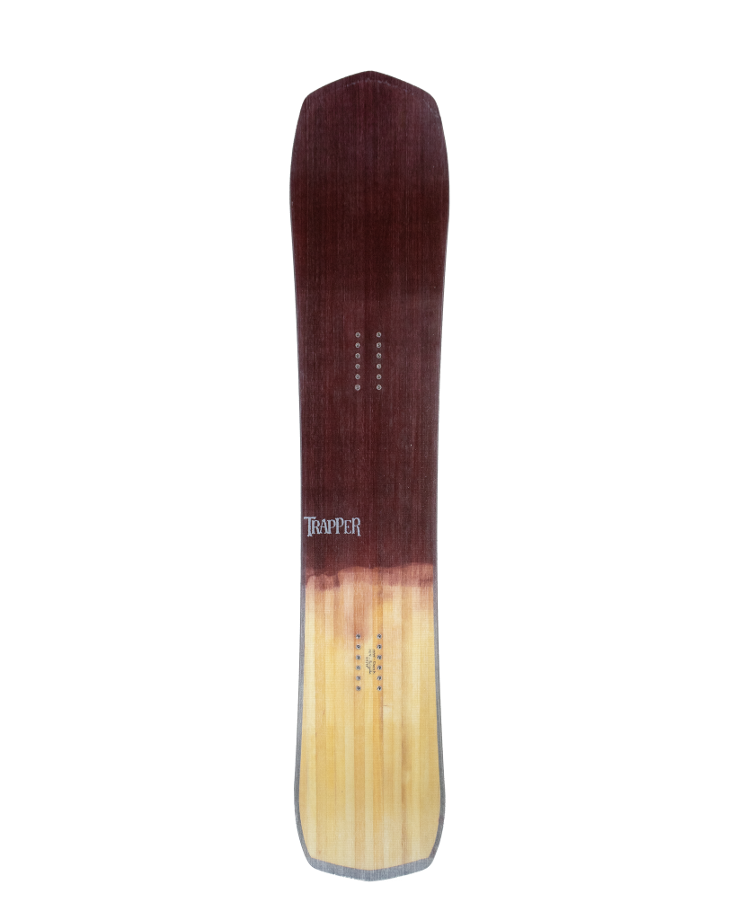 Wooden snowboard with gradient design on a white background