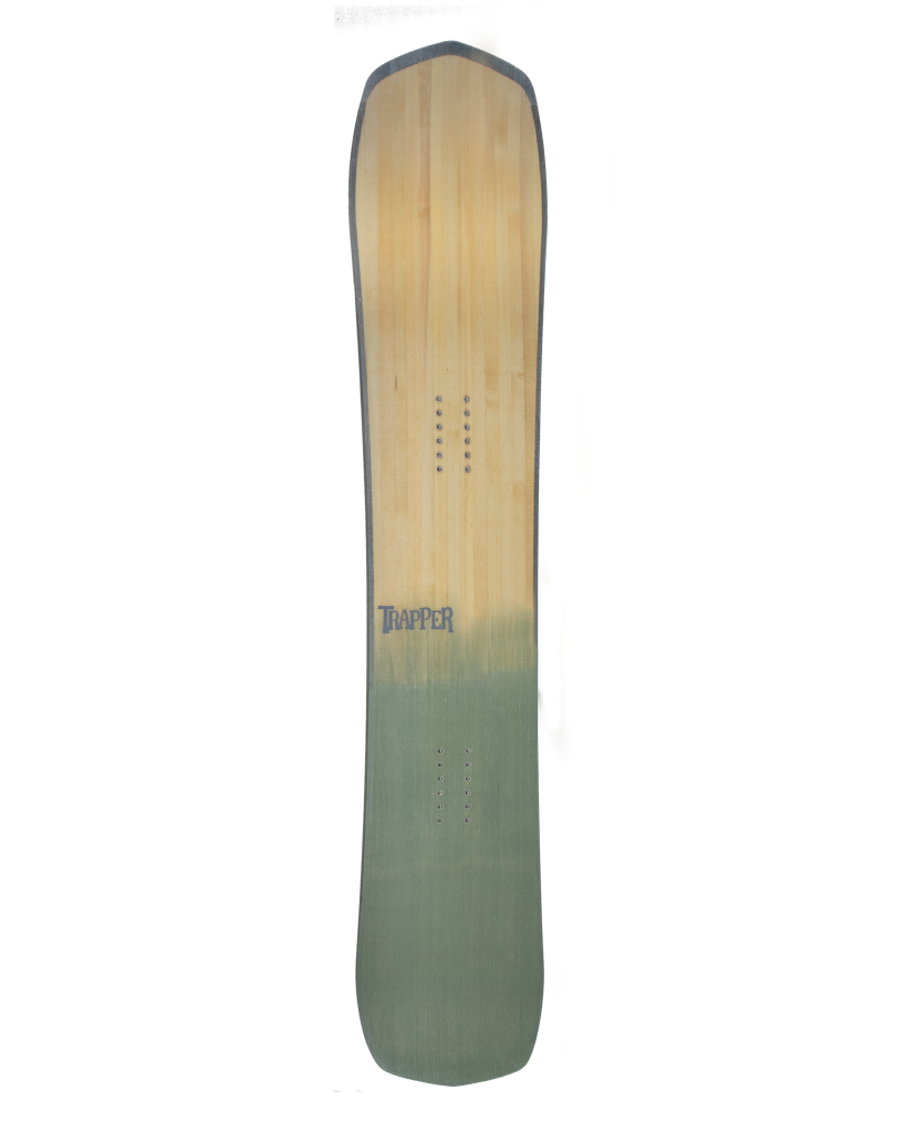 Custom Powder and carving snowboard with Sage green resin tint on wood grain