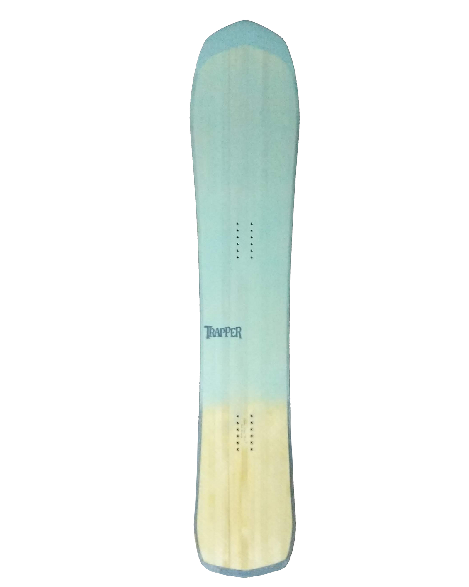Custom Powder and carving snowboard with mint green resin tint on woodgrain