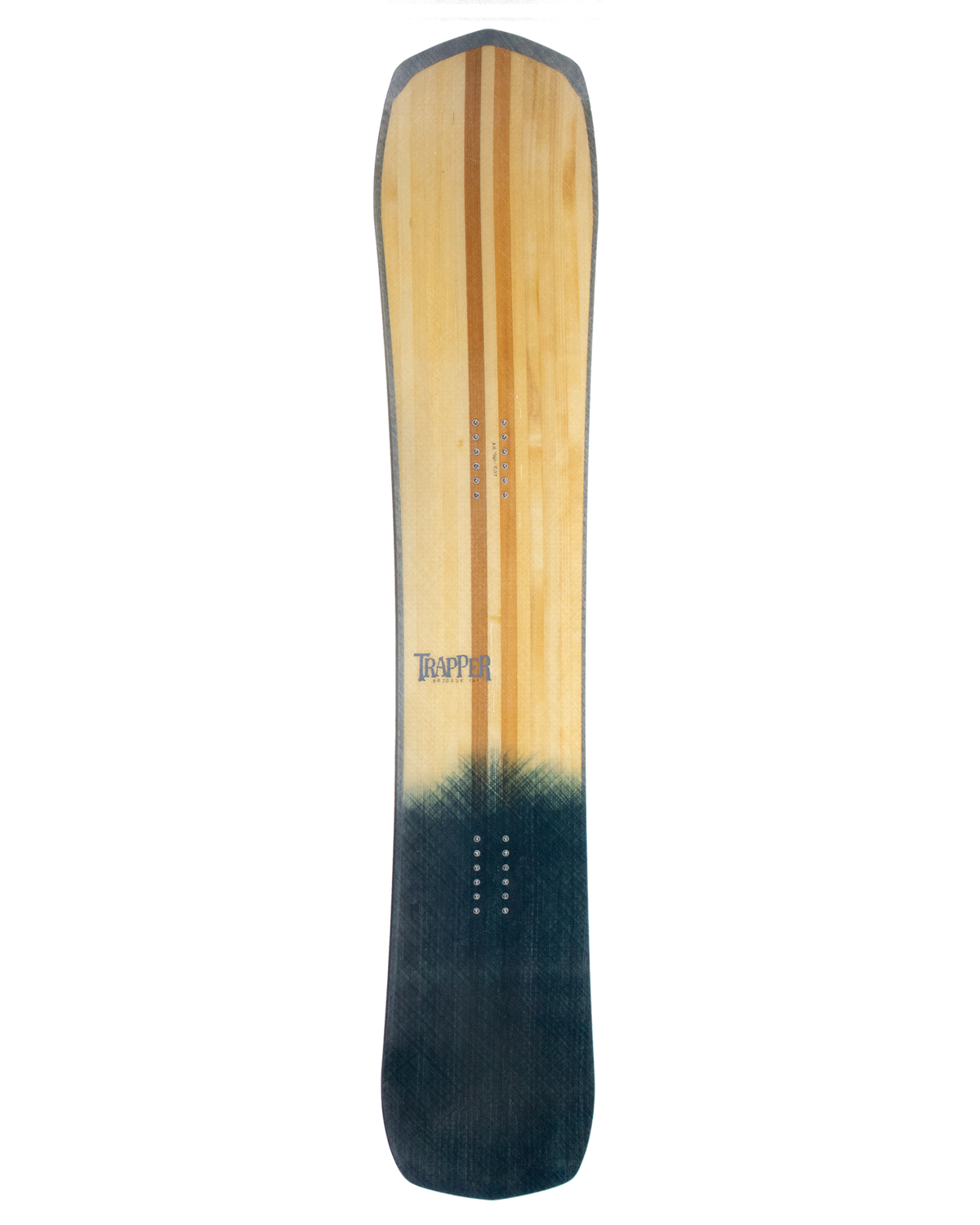 Custom Powder and carving snowboard with blue resin tint on wood grain