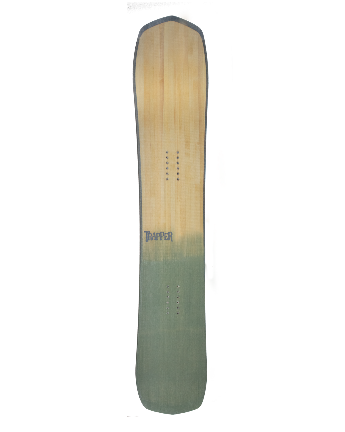Custom Powder and carving snowboard with Sage green resin tint on wood grain