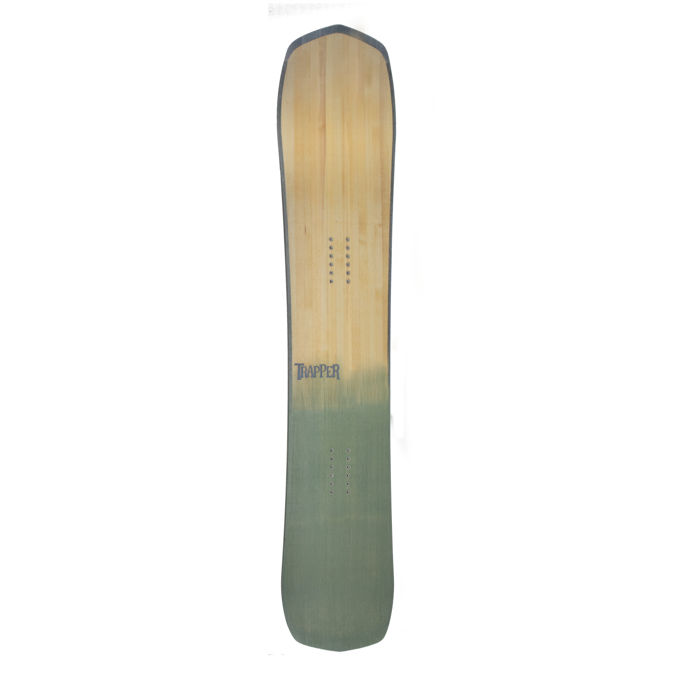 Custom Powder and carving snowboard with Sage green resin tint on wood grain