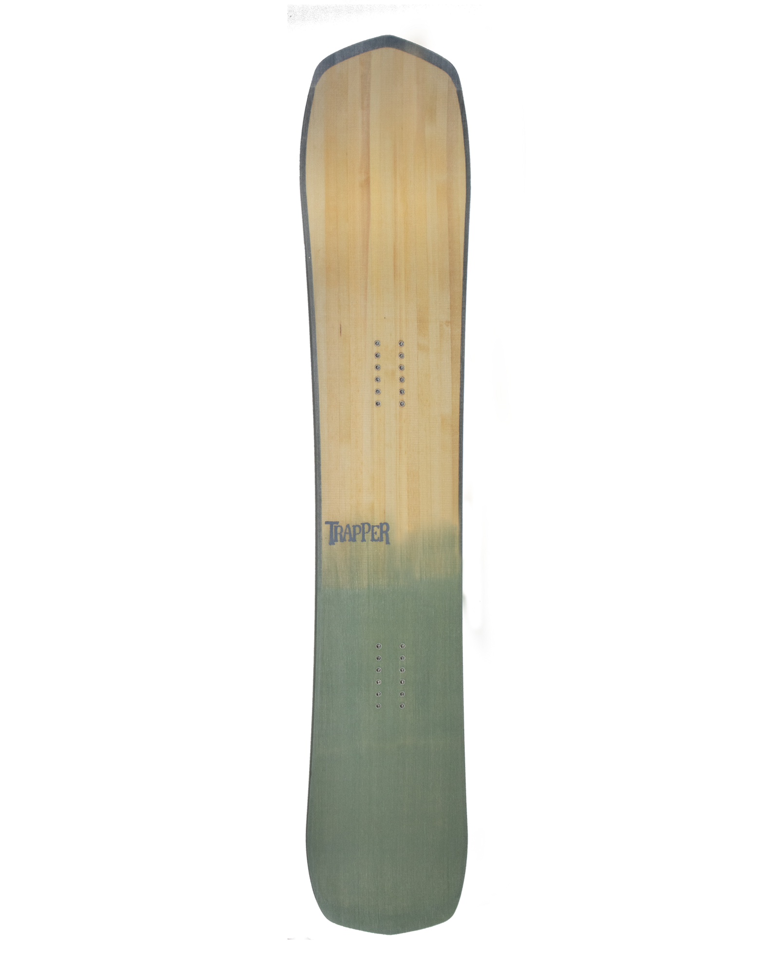 Custom Powder and carving snowboard with Sage green resin tint on wood grain