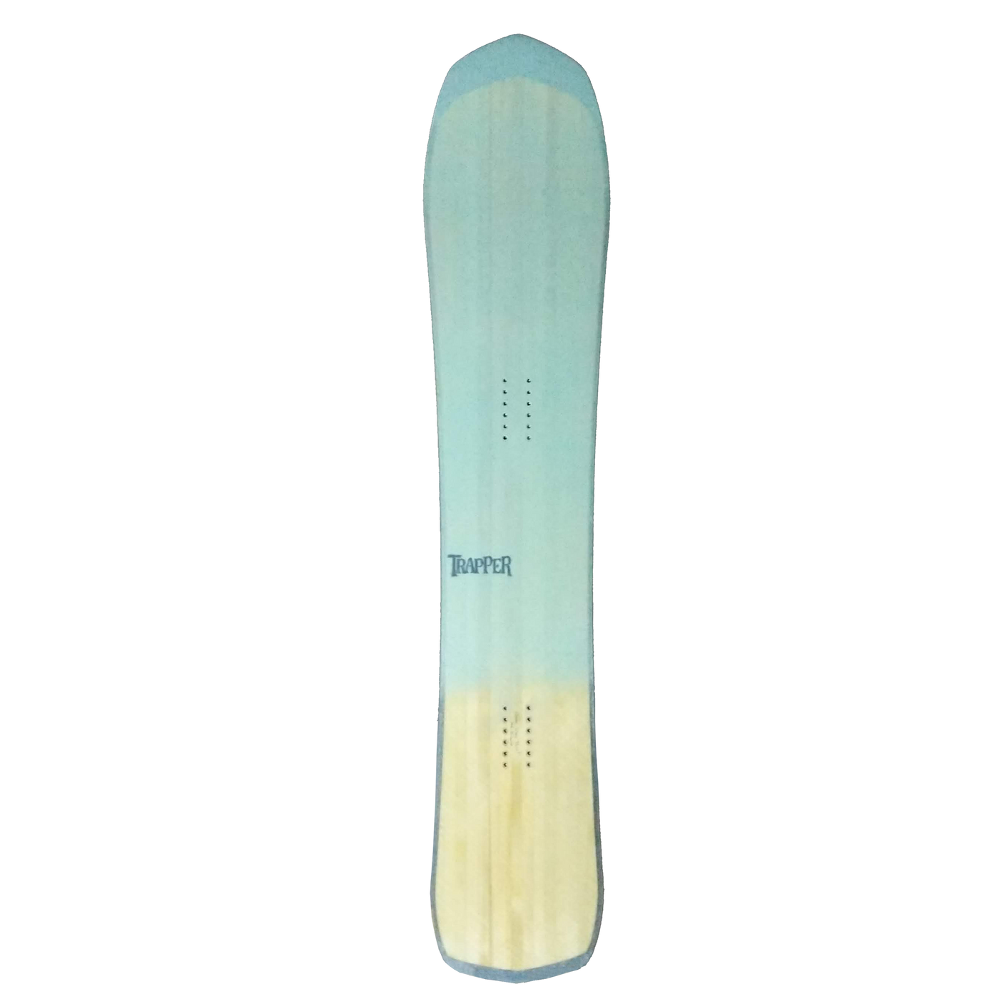 Custom Powder and carving snowboard with mint green resin tint on woodgrain