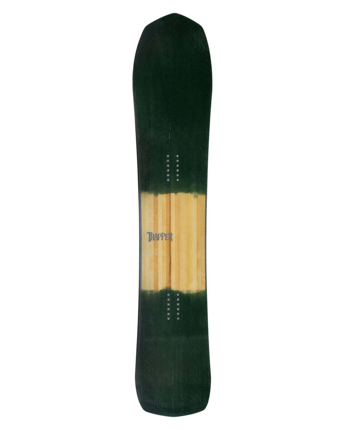 Custom Powder and carving snowboard with green resin tint on woodgrain